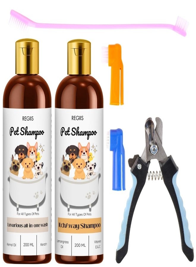 REGIIS Pet Shampoo Set, All-in-One Wash and Itch Away Formula with Keratin Oil, Lemongrass, Vitamin E&C, 200ml,4 Pack - Image 1